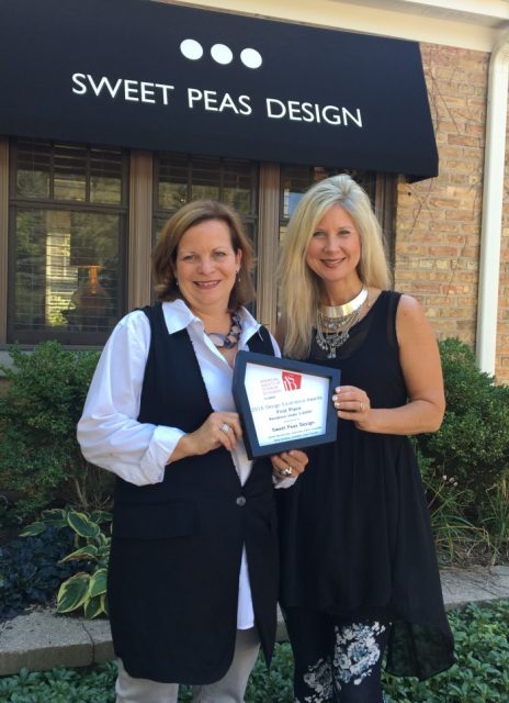 Principal and Founder Susan Brunstrum and Architectural Associate Jennifer Cioni Tarello with 2016 ASID-Illinois Award. Not pictured, Senior Designer Beth Kweton. Photo Courtesy of Sweet Peas Design