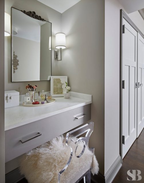 vanity with fur seat