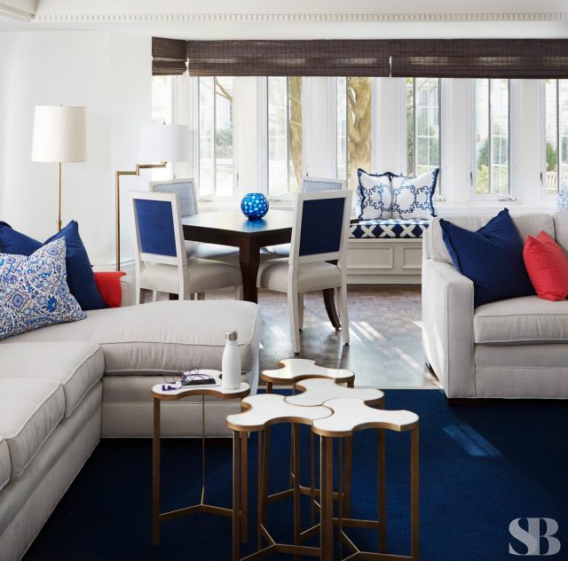 puzzle piece coffee tables and cream sofas