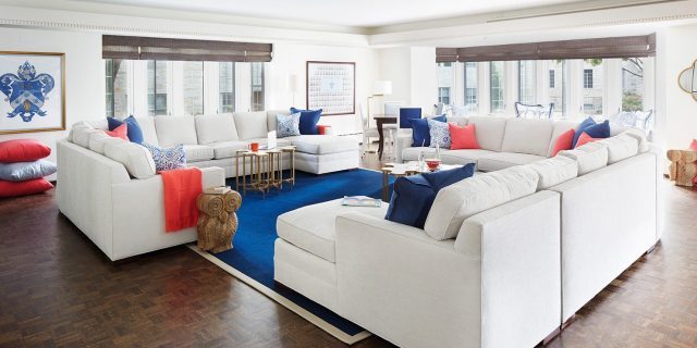 white couches sorority seating area
