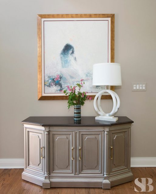 breakfront table lamp and painting
