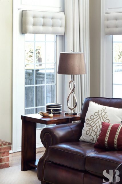 arm of lether sectional and tufted window treatments