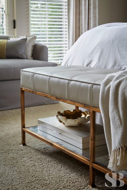 up close of upholstered bench