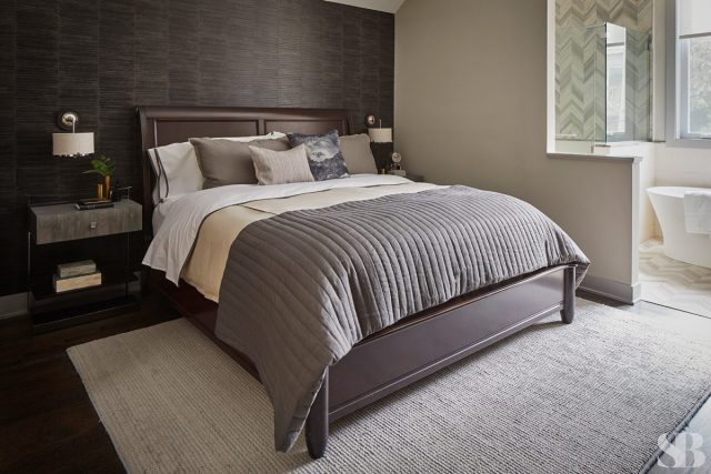 master bedroom with chocolate accent want and cocoa bedding