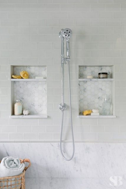 dual niche subway tile shower