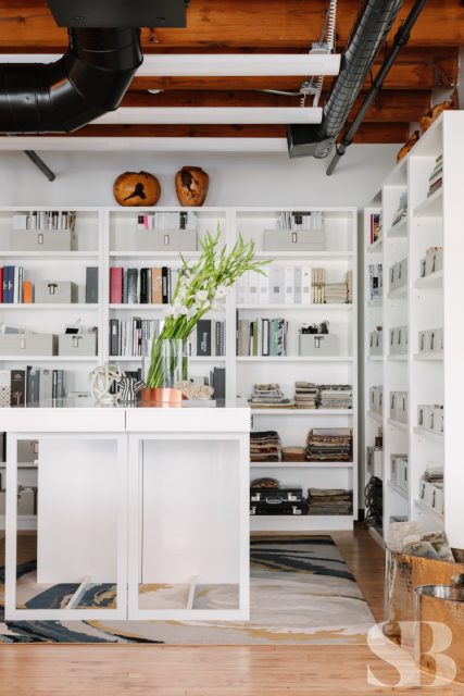 Designer library with standing desks